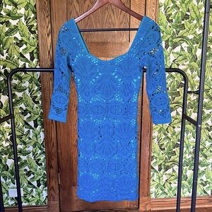 Free People M/L Turquoise and Blue Bodycon Lace Dress